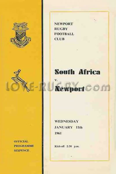 1961 Newport v South Africa  Rugby Programme